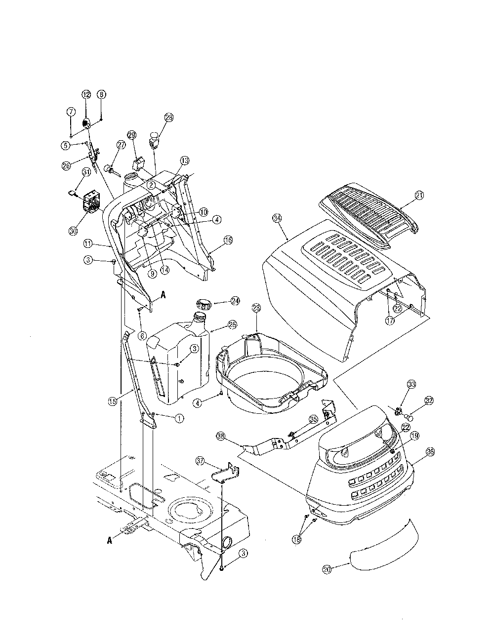 Hood/bumper Diagram and Parts List for 14AP805K730  MTD Lawn Tractor