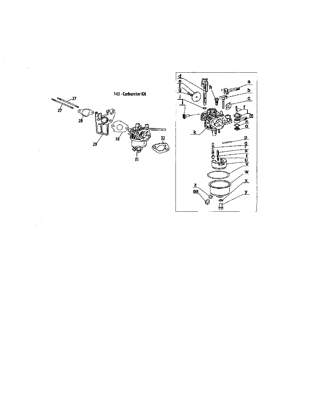 Carburetor Diagram and Parts List for 24BG57M1799  MTD Log Splitter