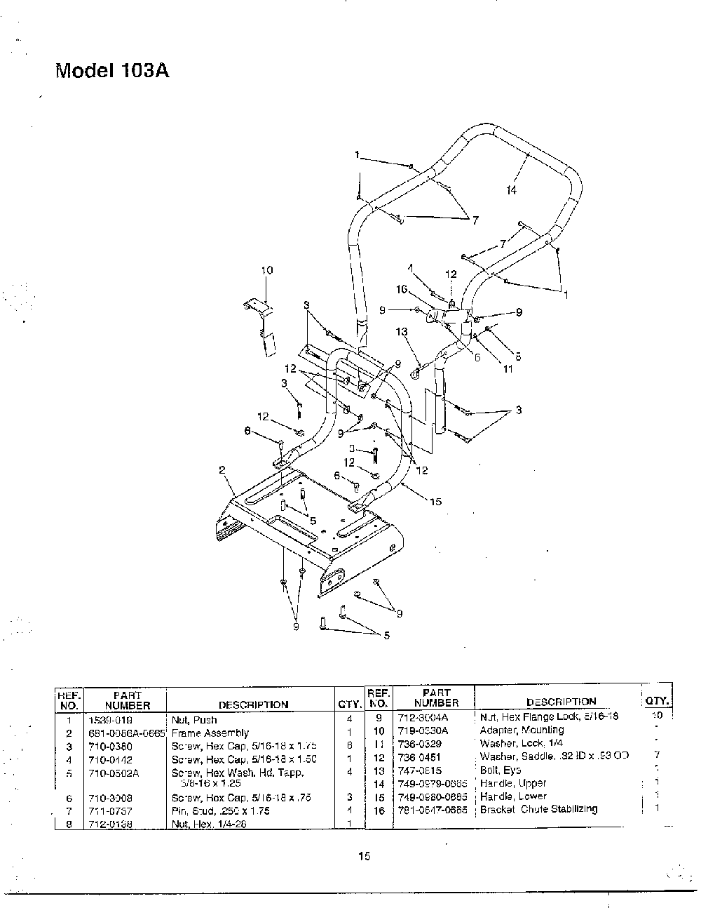 Chipper shredder-vacuum Diagram and Parts List for 103A  MTD Chipper Shredder