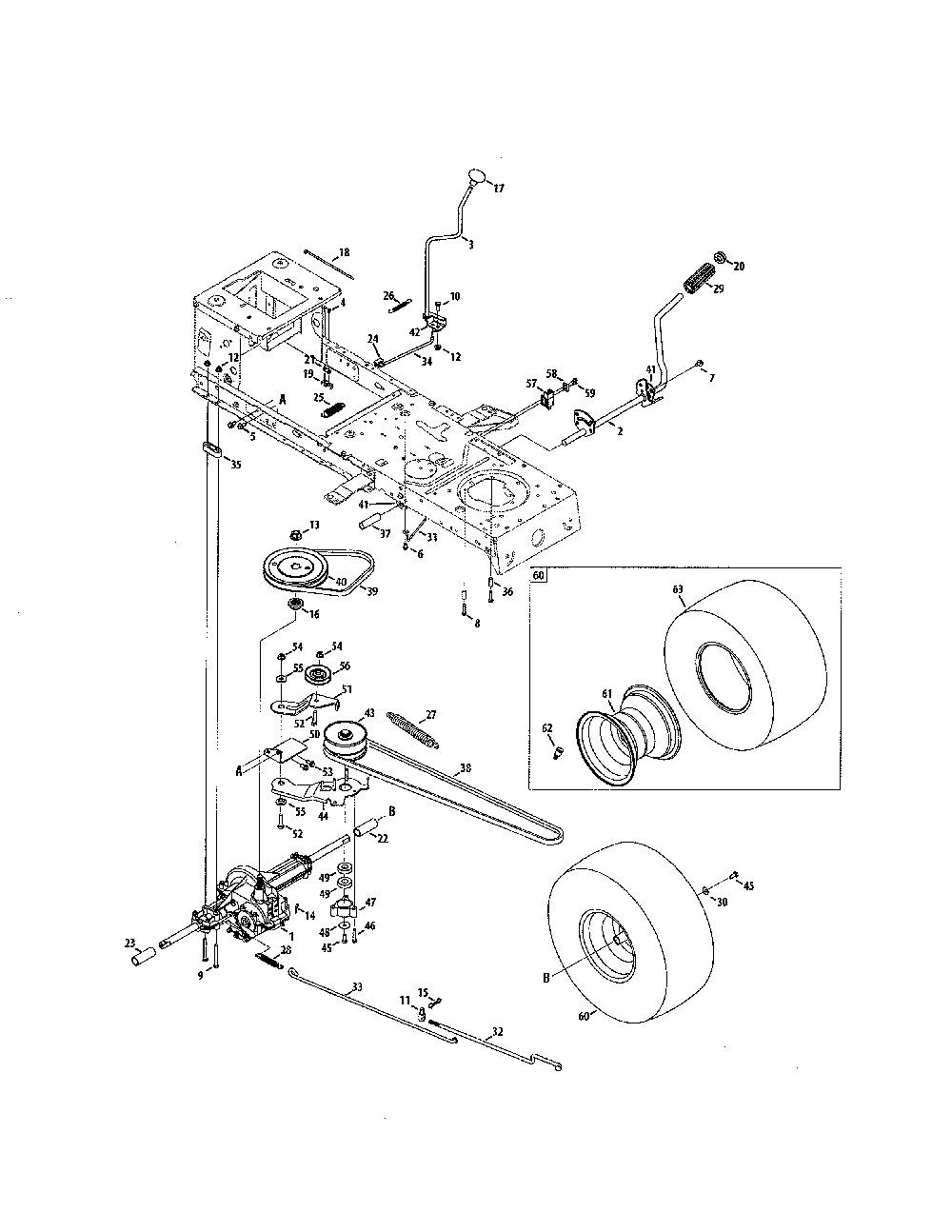 Transmission Diagram and Parts List for 13WC76LF031  MTD Lawn Tractor