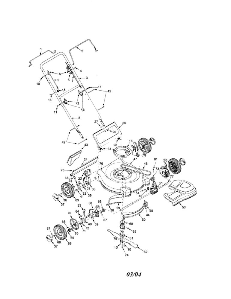 Mower Diagram and Parts List for 445  MTD Lawn Mower
