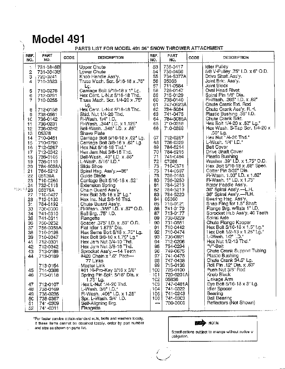 36" snow thrower attachment page 3 Diagram and Parts List for 3384806  MTD Snow Blower