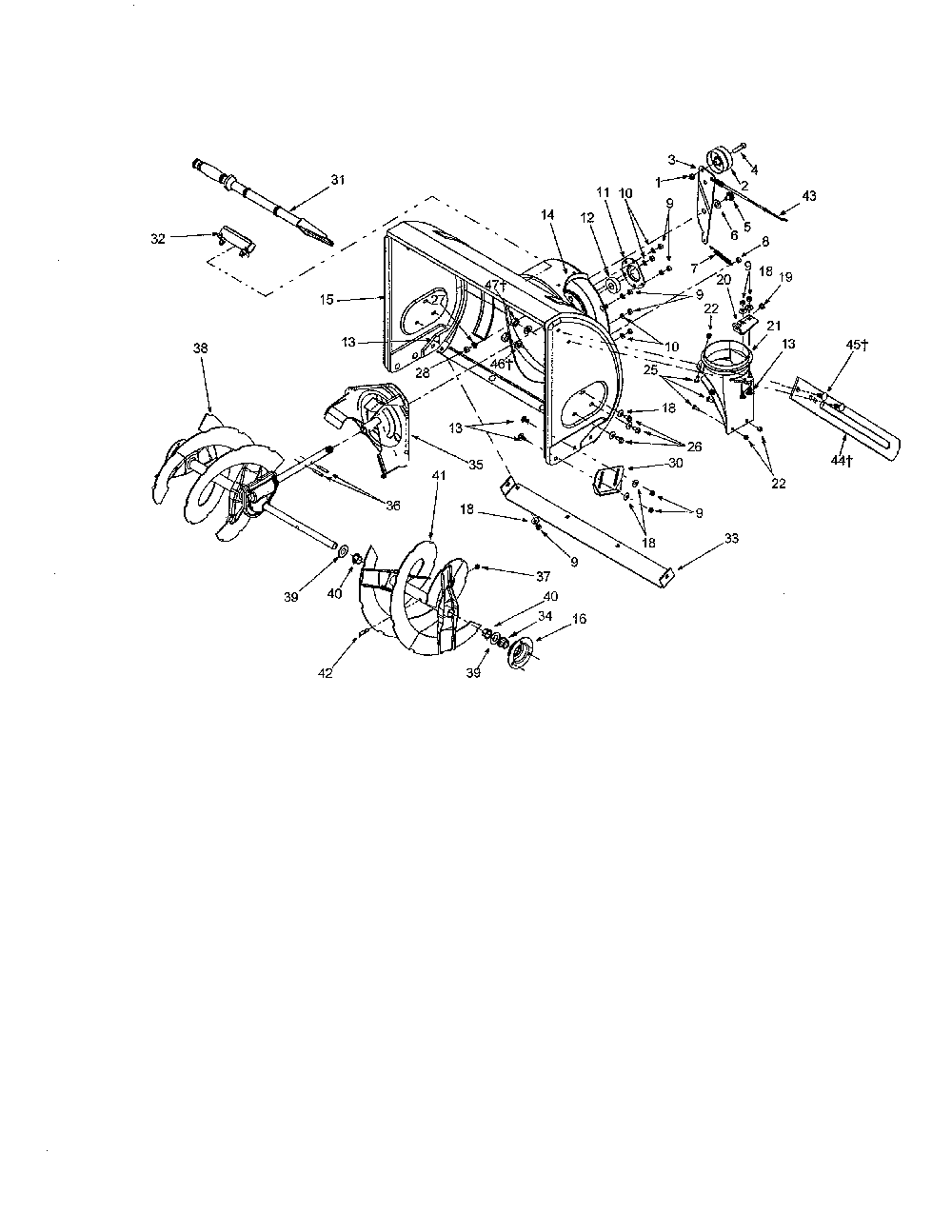 Auger & housing Diagram and Parts List for 31CE660F129  MTD Snow Blower