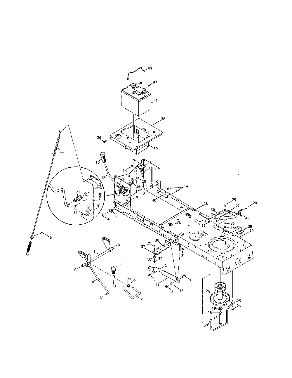 Frame/battery Diagram and Parts List for 13AL79XS099  MTD Lawn Tractor