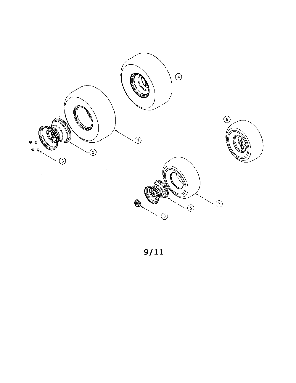 Wheels Diagram and Parts List for 14AP805K730  MTD Lawn Tractor