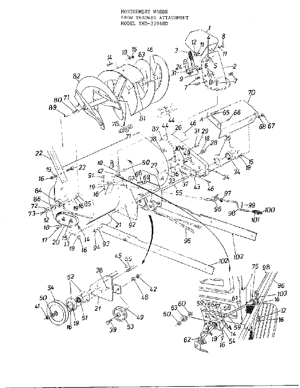 Snow thrower attachment Diagram and Parts List for 33848D  MTD Snow Blower