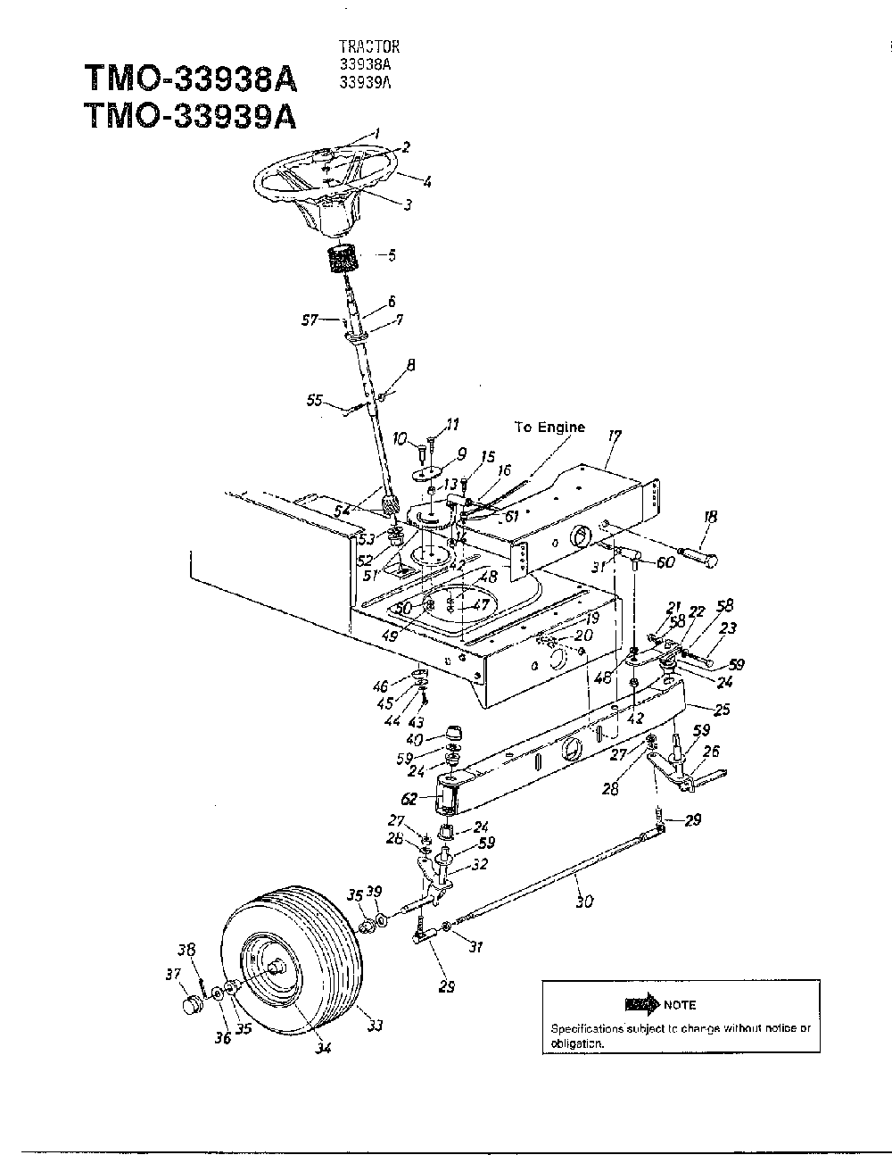42" lawn tractors/wheel chart Diagram and Parts List for 33939A  MTD Lawn Tractor