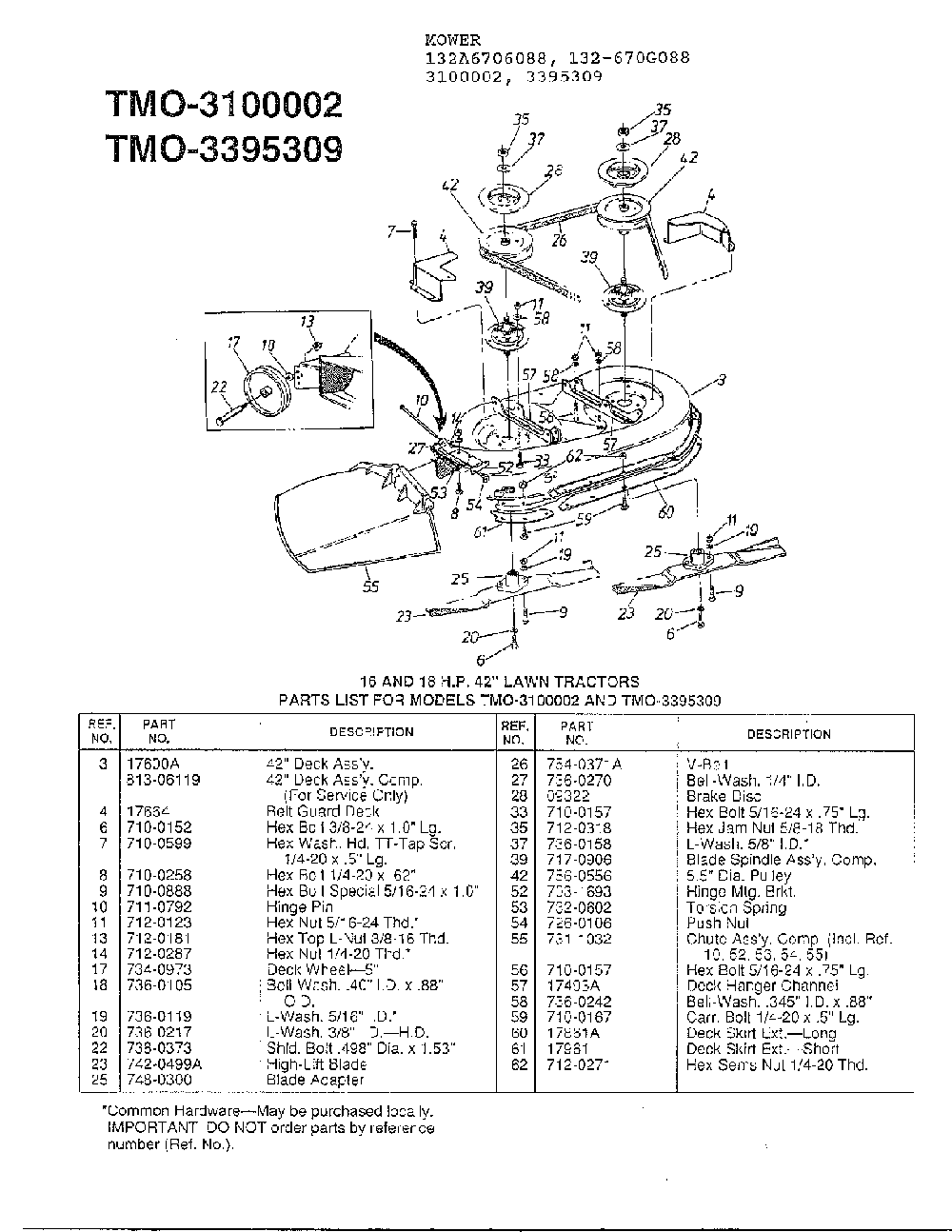 16/18hp 42" lawn tractors page 7 Diagram and Parts List for 3395309  MTD Lawn Tractor