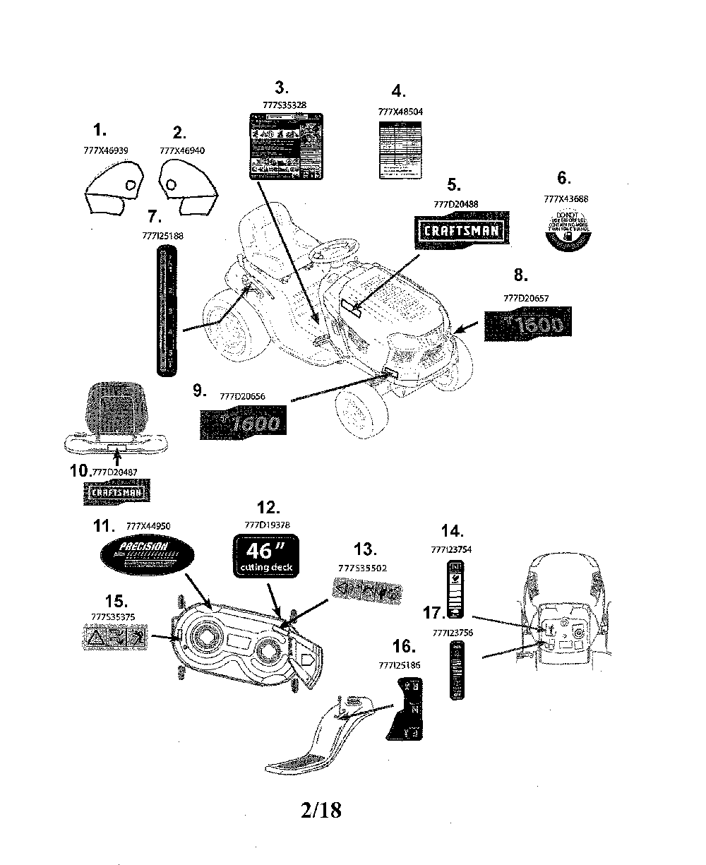 Decals Diagram and Parts List for 13BL78XT299  MTD Lawn Tractor