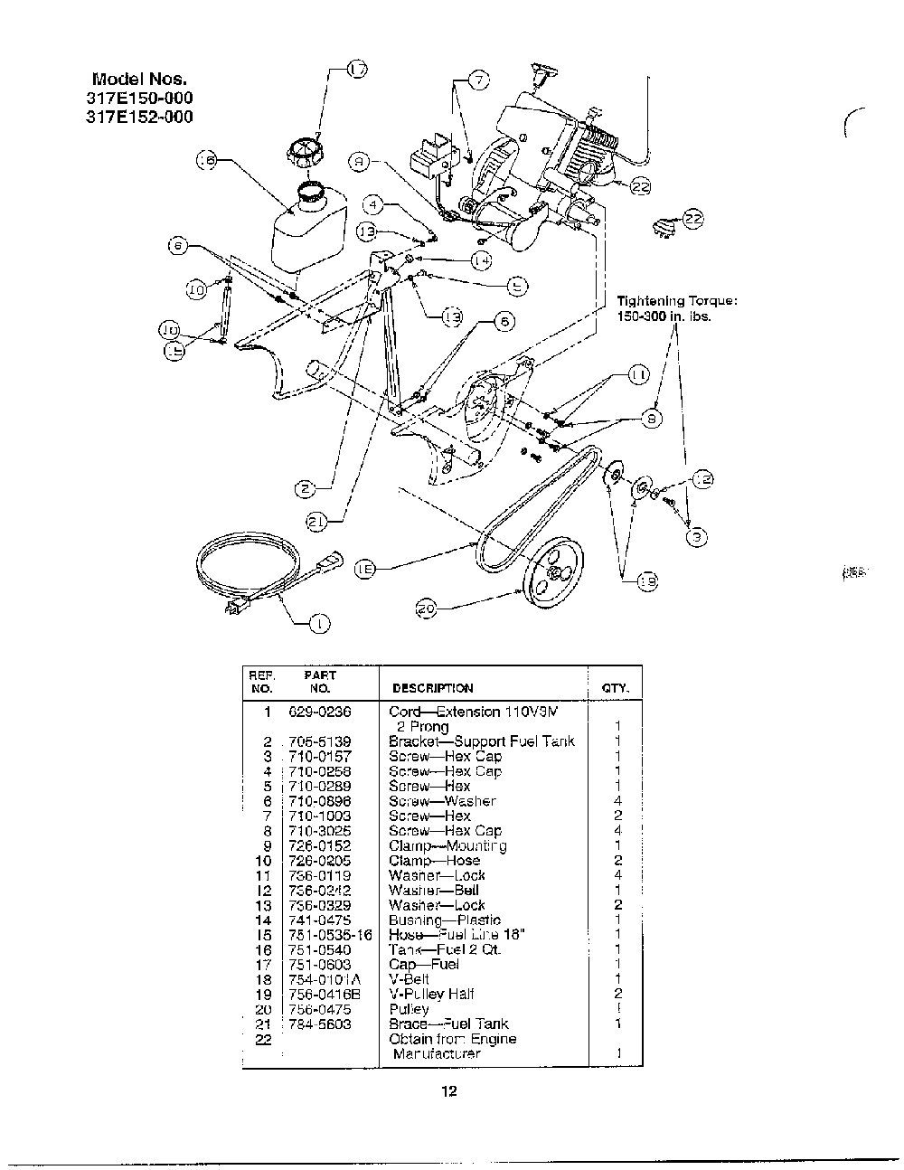 Index page 12 Diagram and Parts List for 317-140-000  MTD Snow Blower