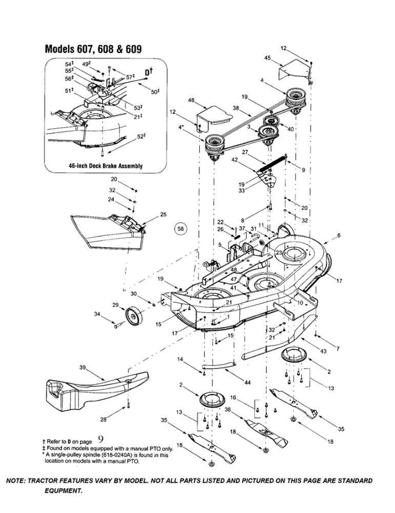 46-Inch Deck Shell Diagram and Parts List for 608  MTD Lawn Tractor