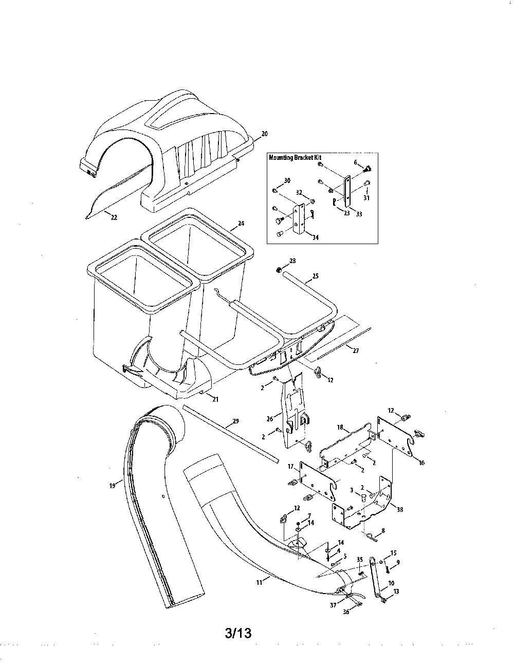 Two bin bagger Diagram and Parts List for 19A300003799  MTD Lawn Tractor Accessories