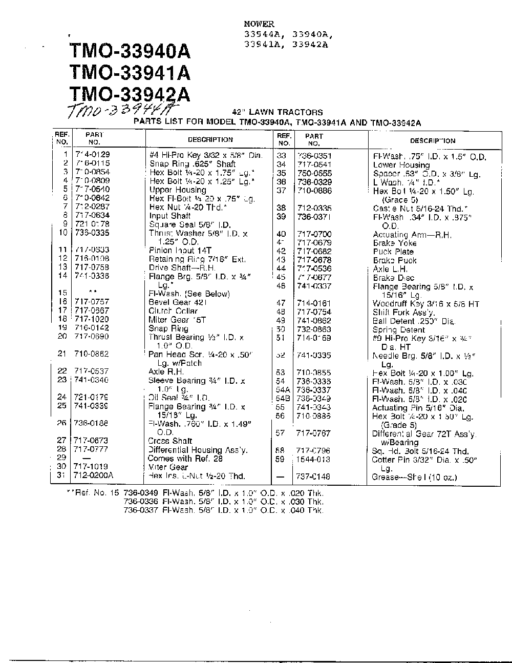 Single speed transaxle-r page 2 Diagram and Parts List for 33940A  MTD Lawn Tractor