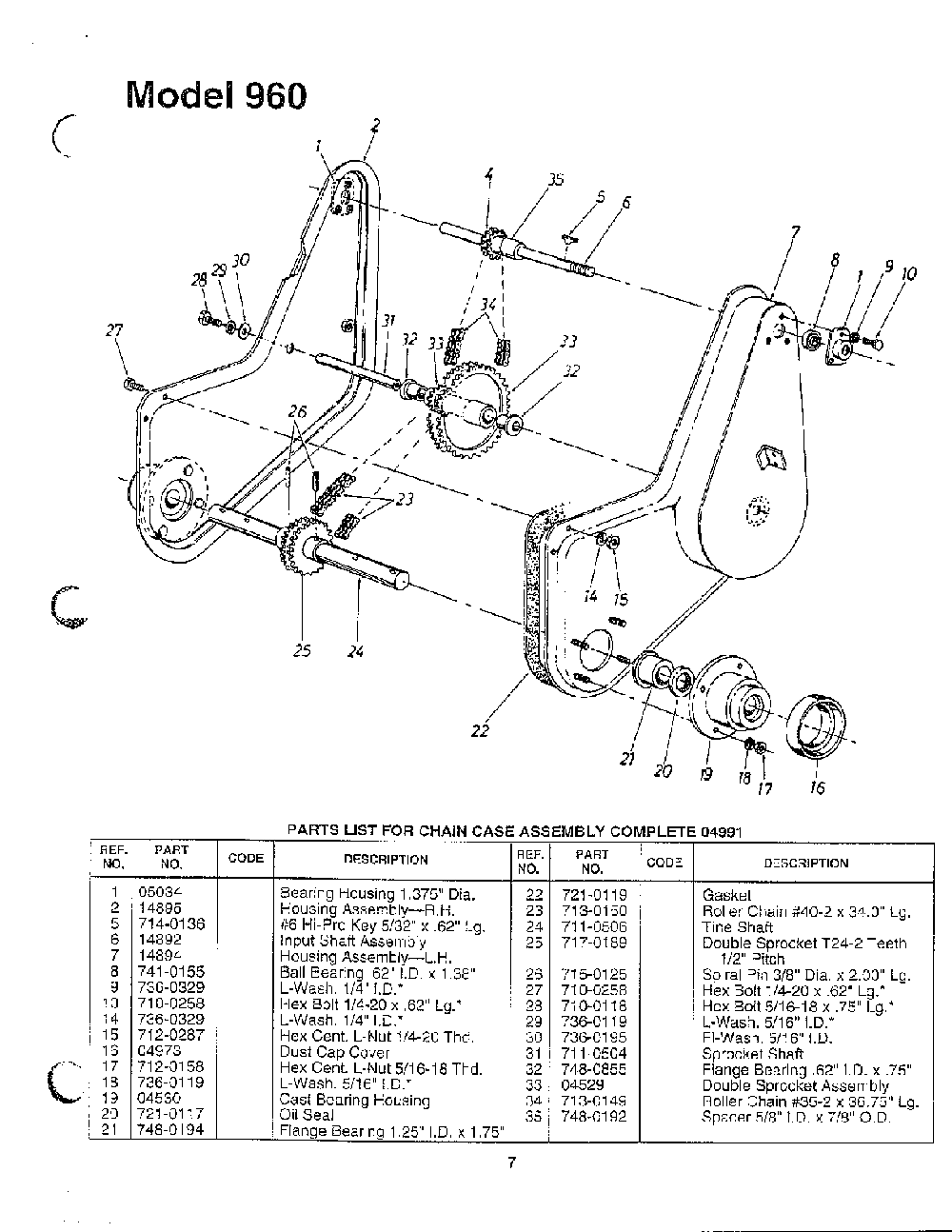 Chain case Diagram and Parts List for 190-960  MTD Tiller