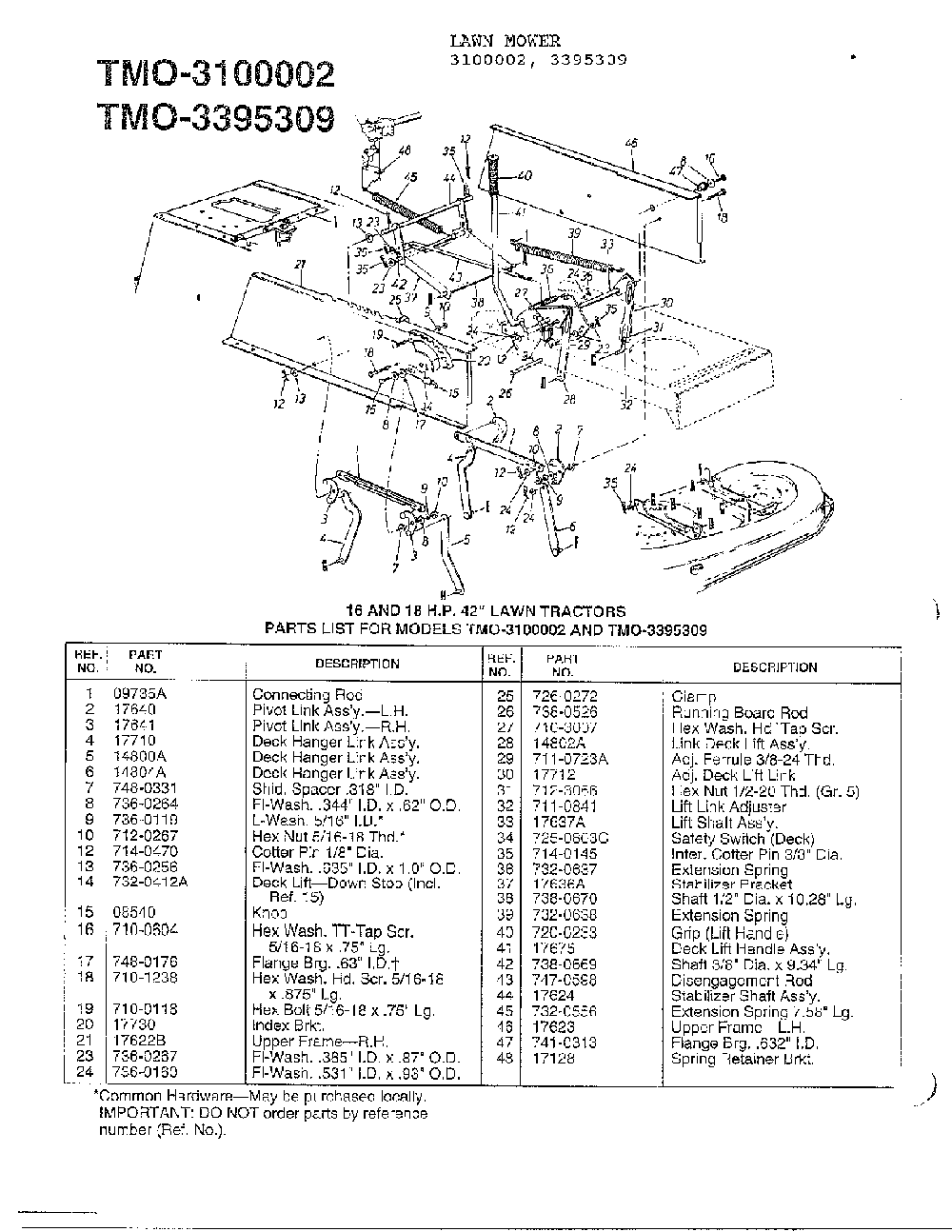 16/18hp 42" lawn tractors page 5 Diagram and Parts List for 3100002  MTD Lawn Tractor