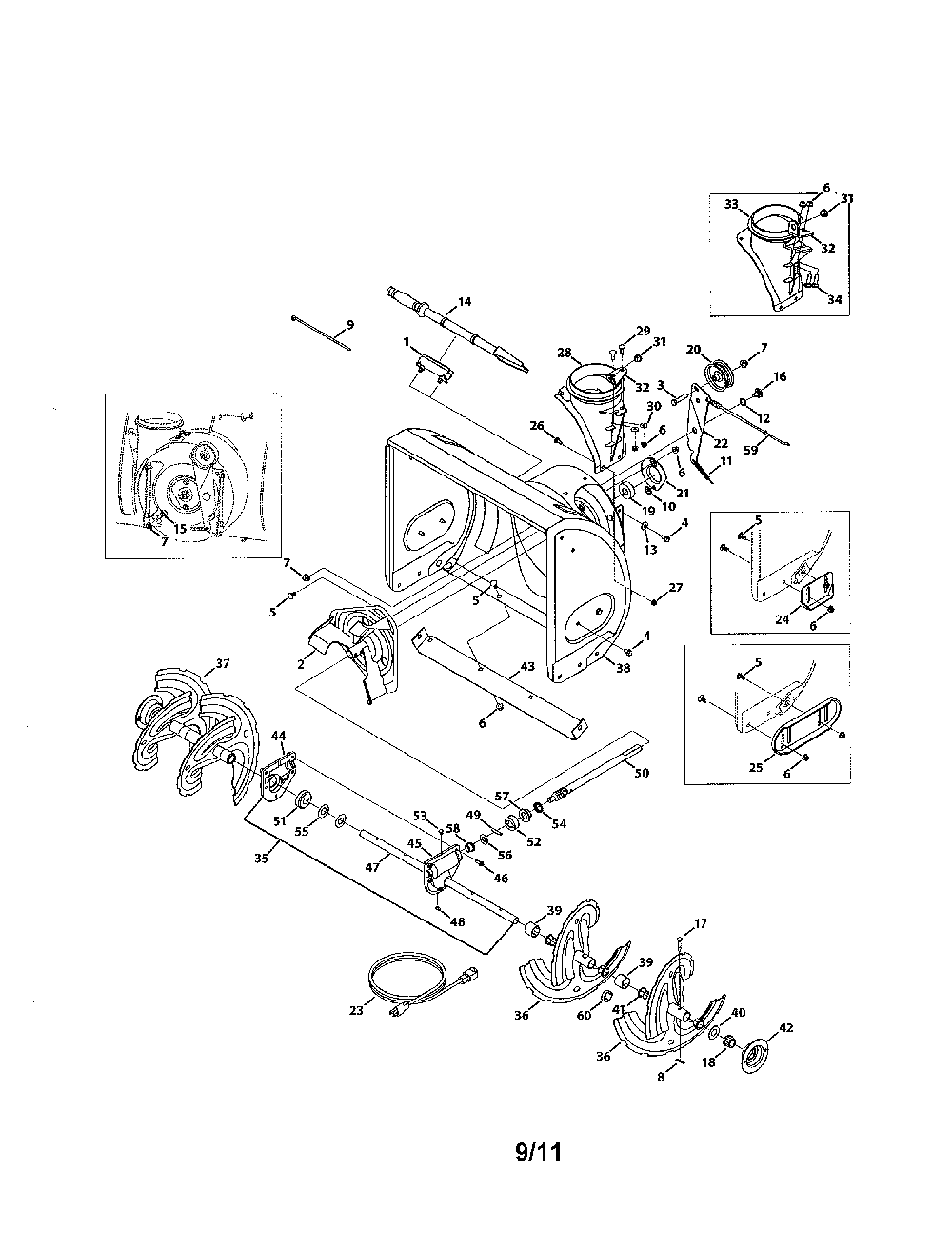 Auger & housing Diagram and Parts List for 31AH64FG731  MTD Snow Blower