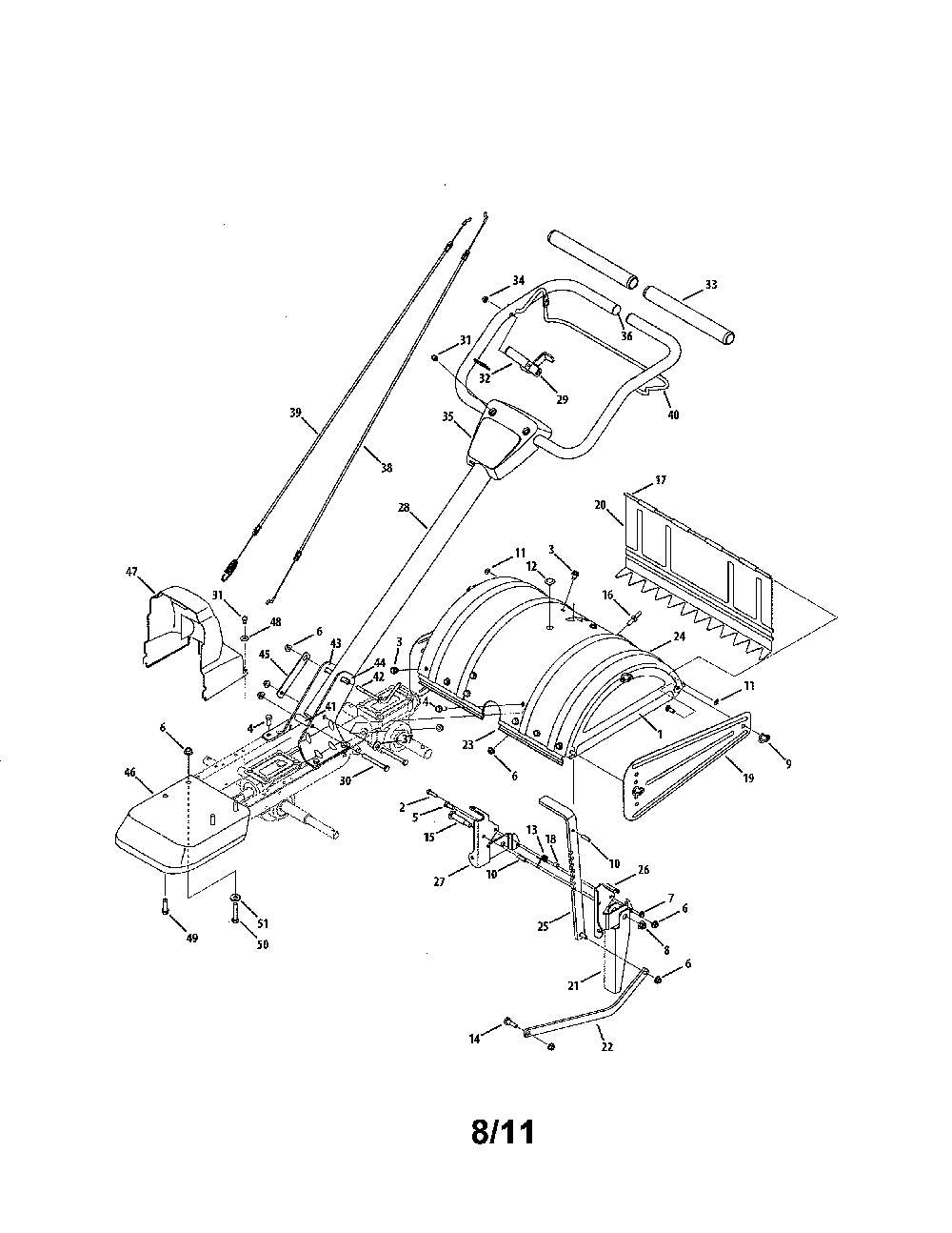 Handle & tine shield Diagram and Parts List for 21AA40M1031  MTD Tiller