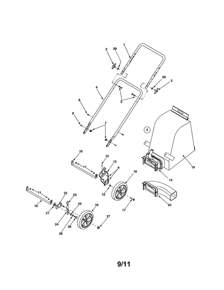 Handle/Grassbag/Chute Diagram and Parts List for 24A-021H700  MTD Chipper Shredder