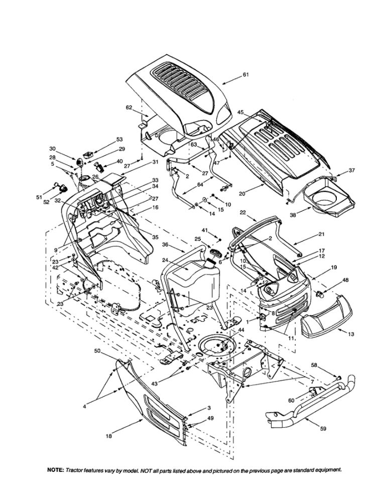 Hood/Fuel Tank 1 Diagram and Parts List for 608  MTD Lawn Tractor