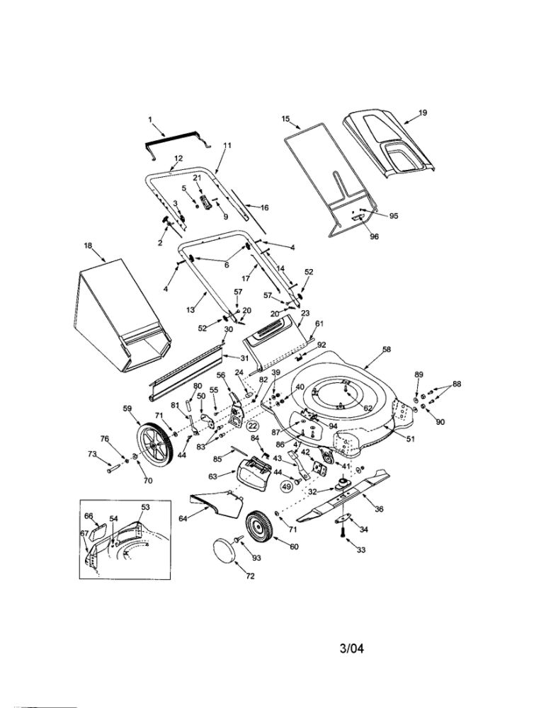 Rear And Side Discharge Mower Diagram and Parts List for 540  MTD Lawn Mower