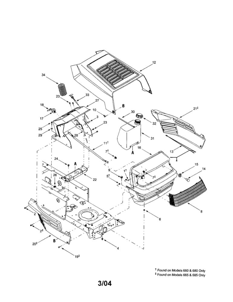Hood 1 Diagram and Parts List for 662  MTD Lawn Tractor