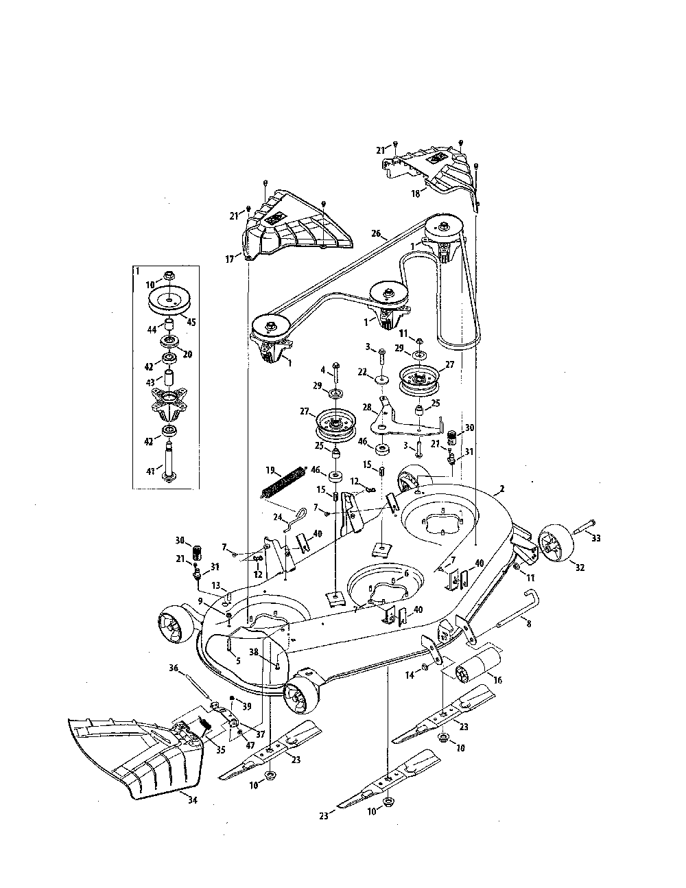 Mower deck/pulley spindle Diagram and Parts List for 14B7A3ZW299  MTD Lawn Tractor