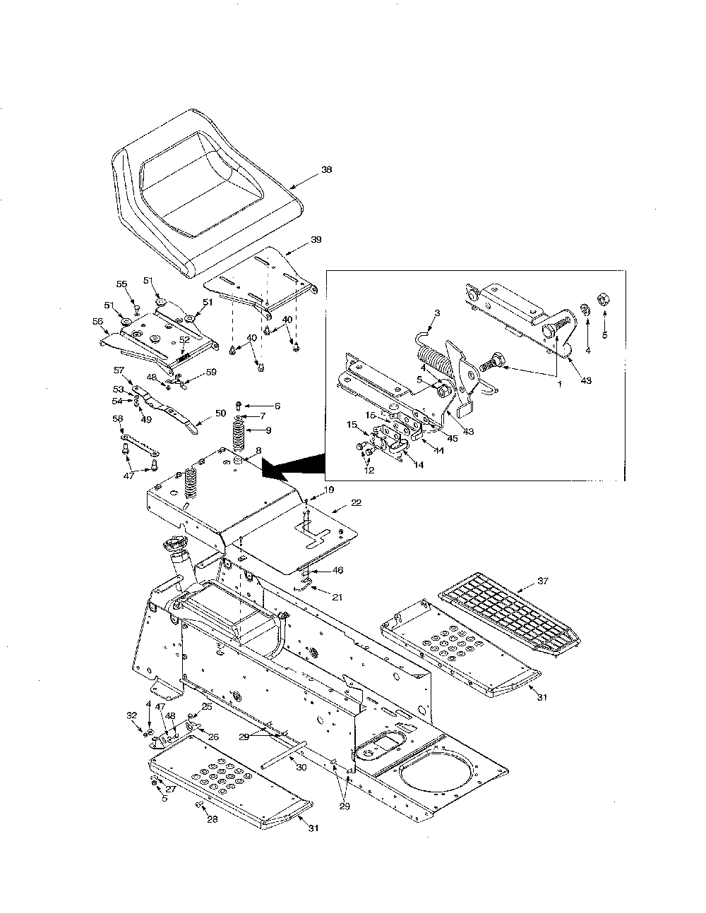 Seat Diagram and Parts List for 14BI845H129  MTD Lawn Tractor