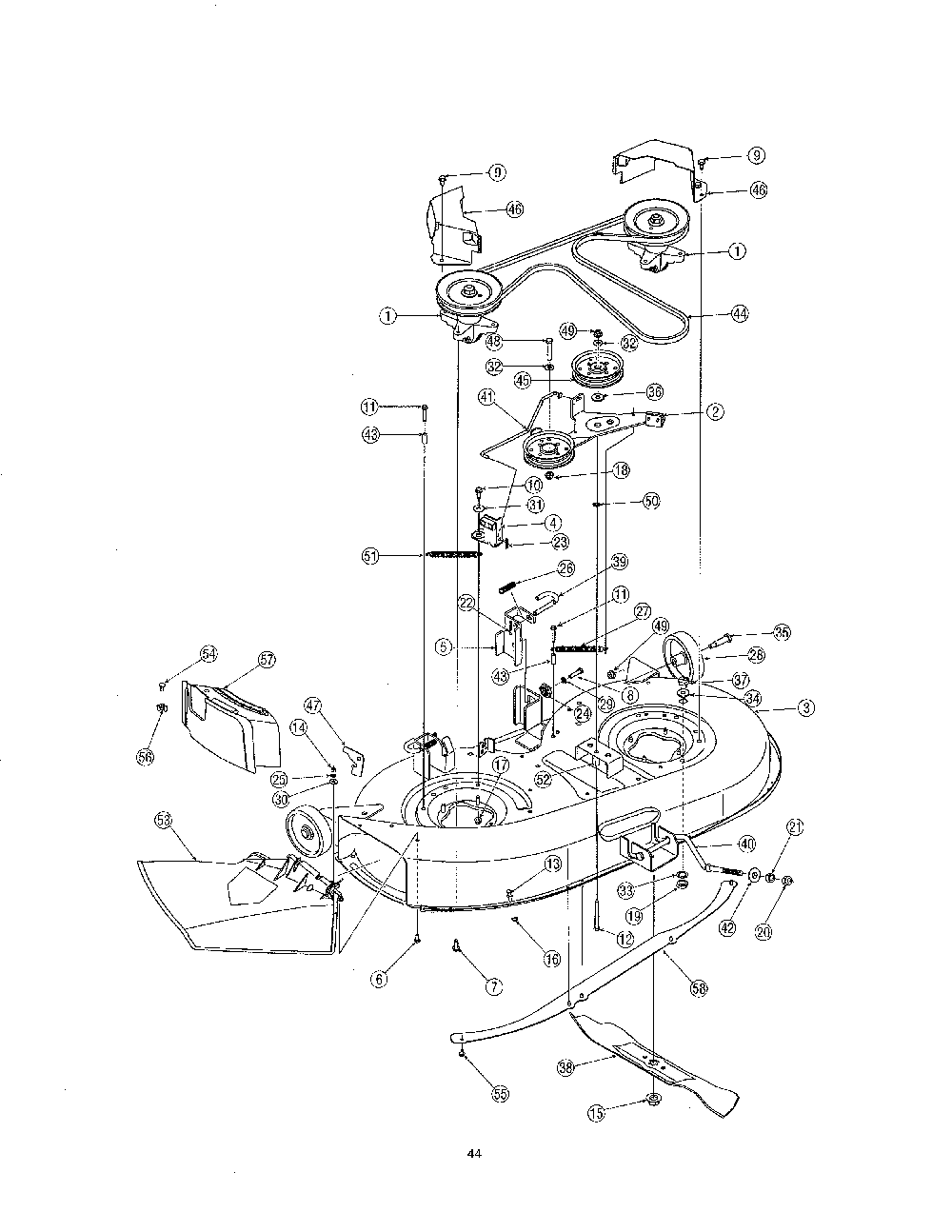 42" deck Diagram and Parts List for 13AX611G705  MTD Lawn Tractor