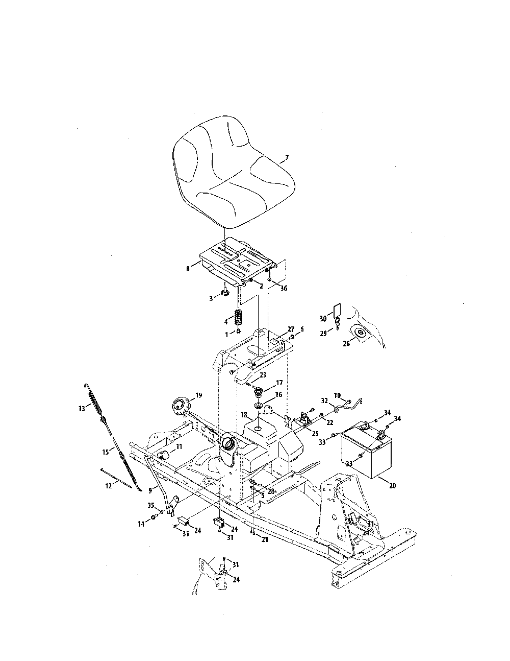 Seat/fuel tank Diagram and Parts List for 13A726JD099  MTD Lawn Tractor