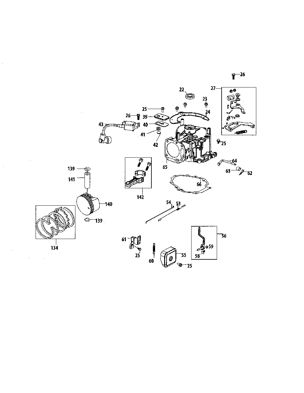 Crankcase Diagram and Parts List for 25B-55J1799  MTD Edger