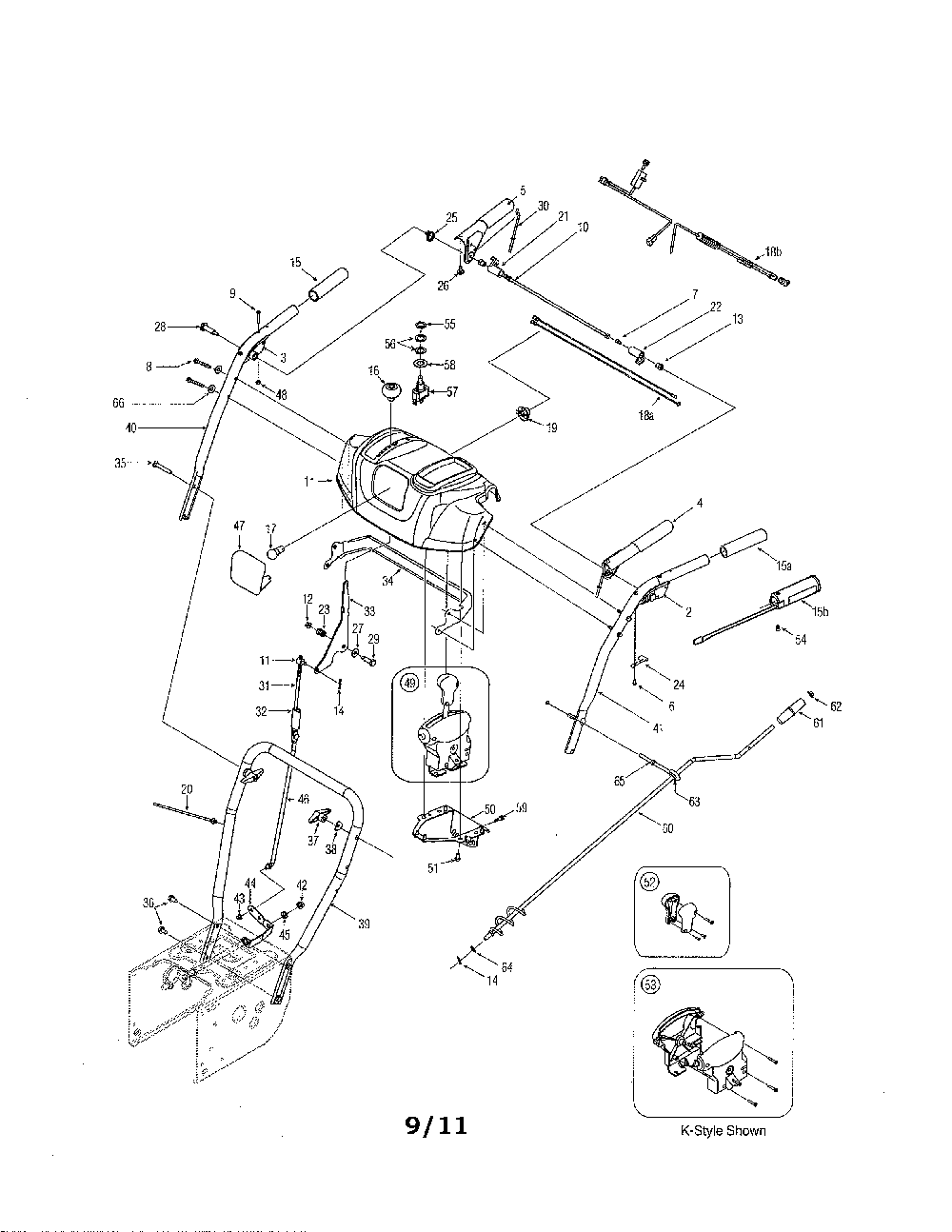 Handles & panel Diagram and Parts List for 31AE6FHE706  MTD Snow Blower