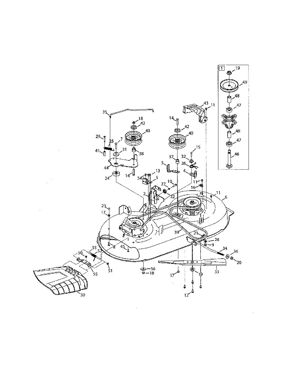 Deck/pulley spindle Diagram and Parts List for 13AL77XT099  MTD Lawn Tractor