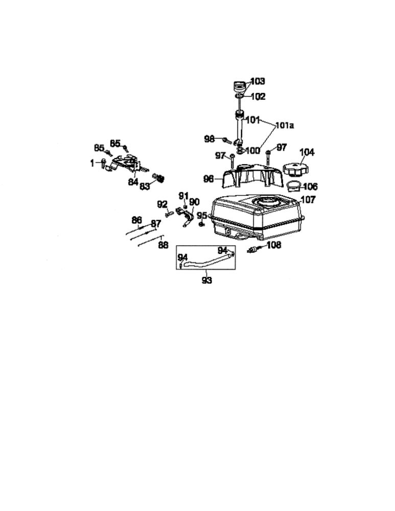 Fuel Tank Diagram and Parts List for 952Z170-V0B  MTD Engine
