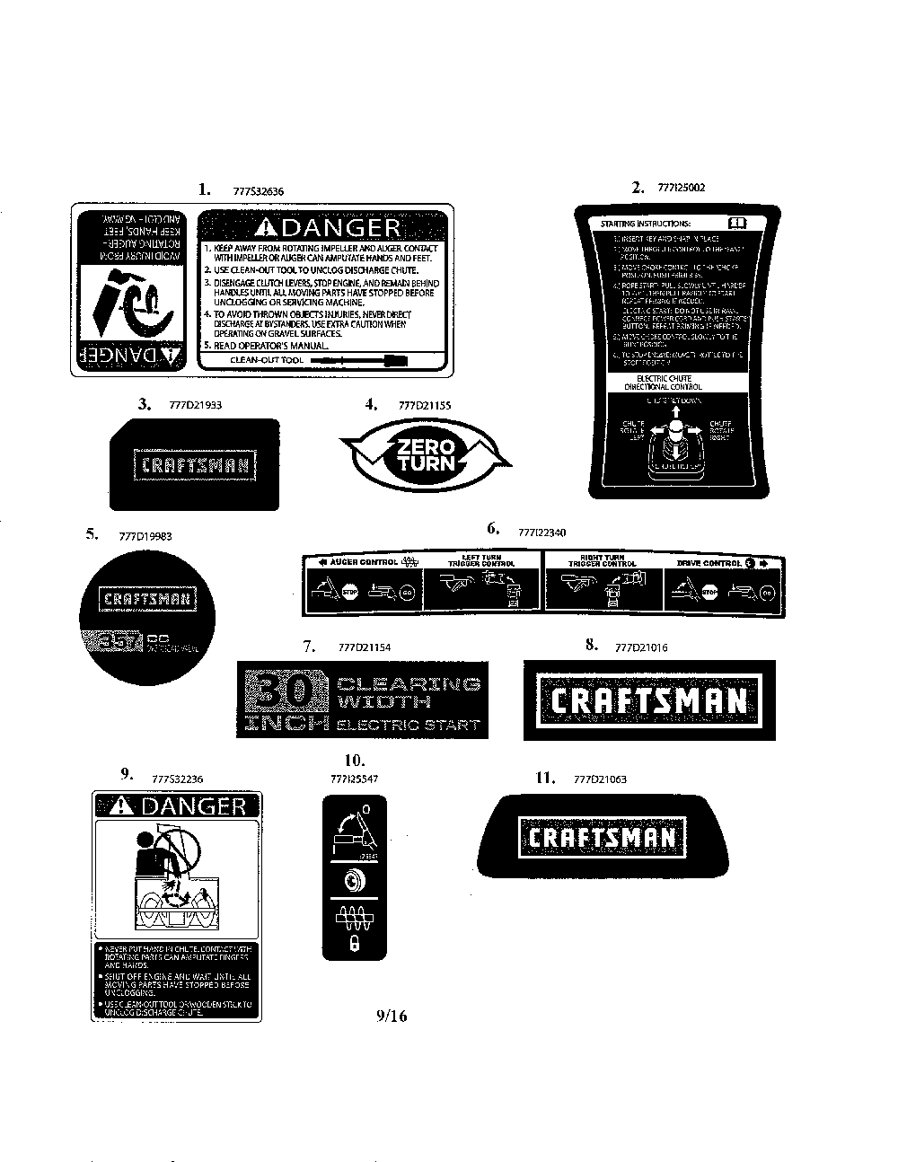 Decals Diagram and Parts List for 31AH5DTH799  MTD Snow Blower