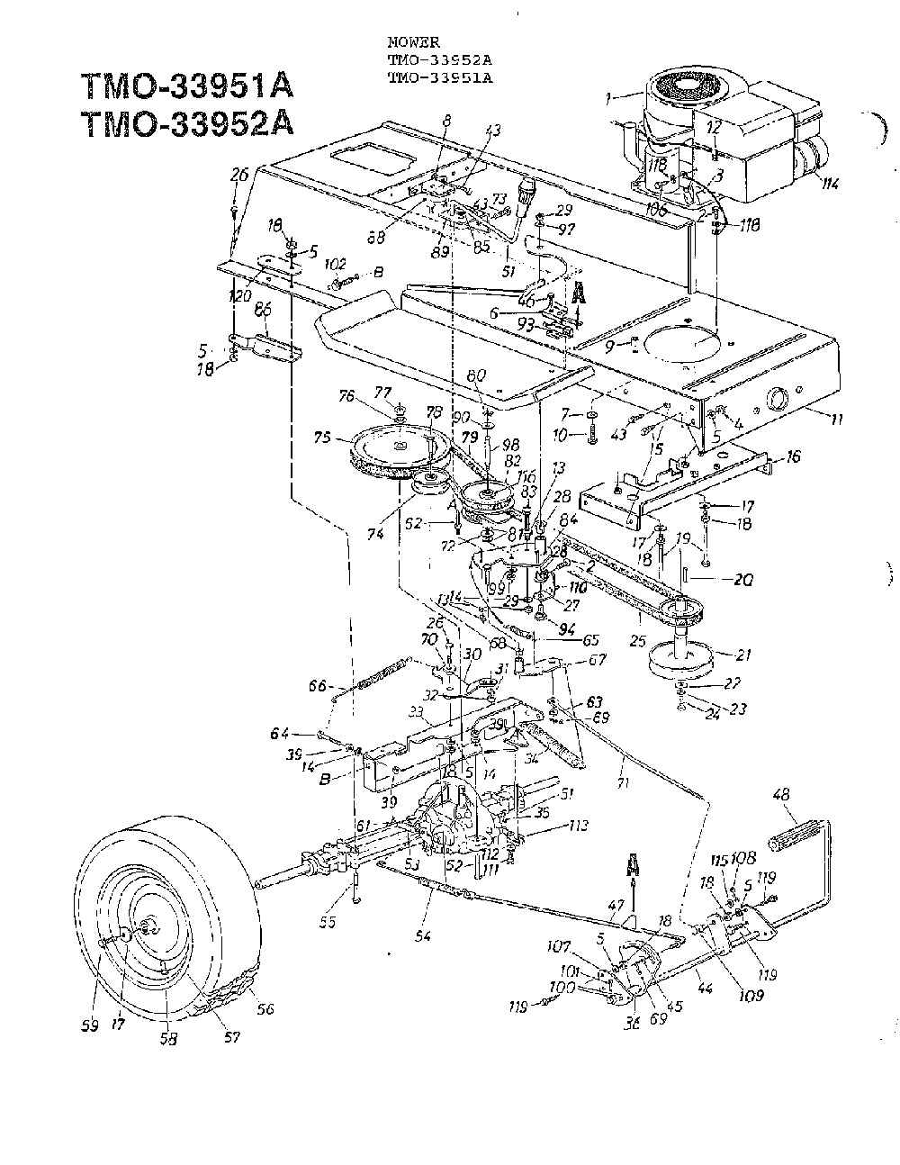 42" lawn tractors Diagram and Parts List for 33951A  MTD Lawn Mower