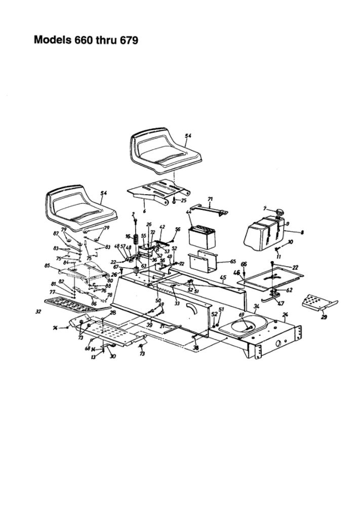 Seat And Main Frame Diagram and Parts List for 670  MTD Lawn Tractor