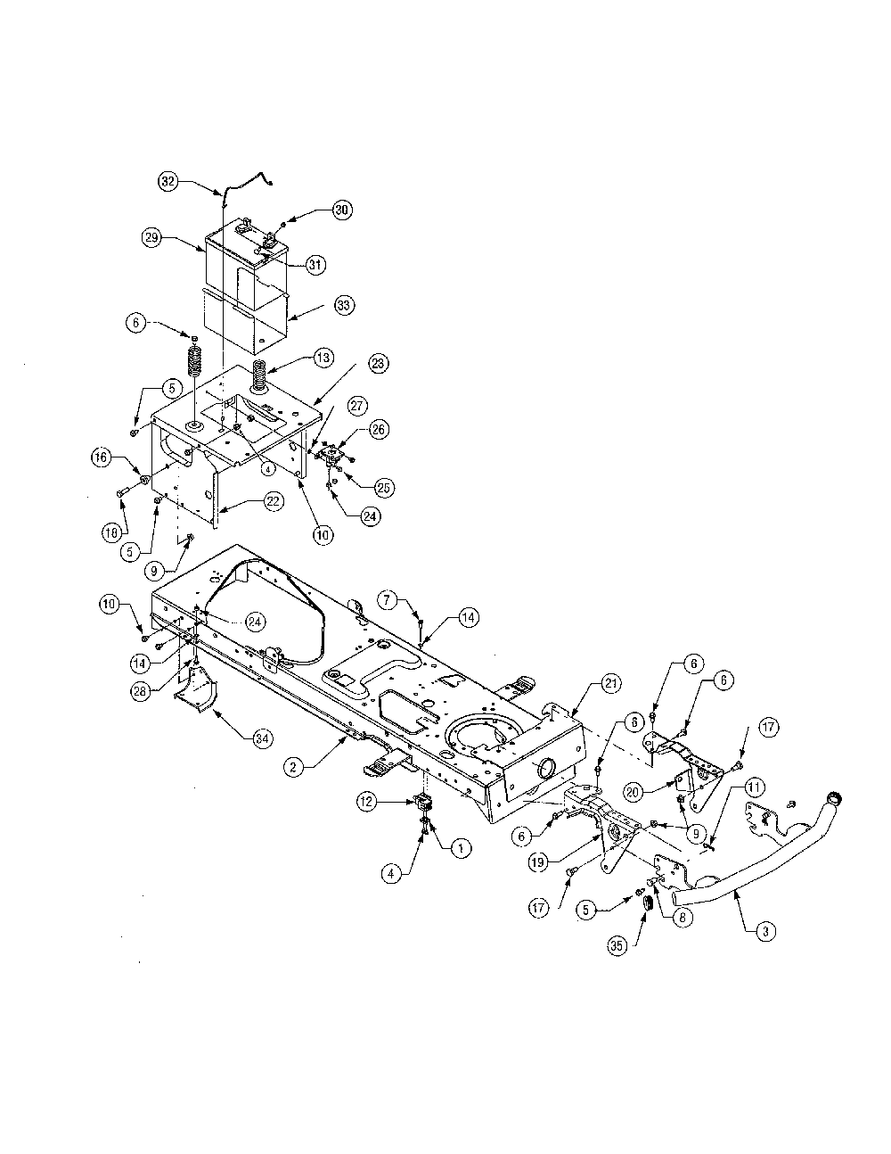 Frame/battery Diagram and Parts List for 14AP805K730  MTD Lawn Tractor