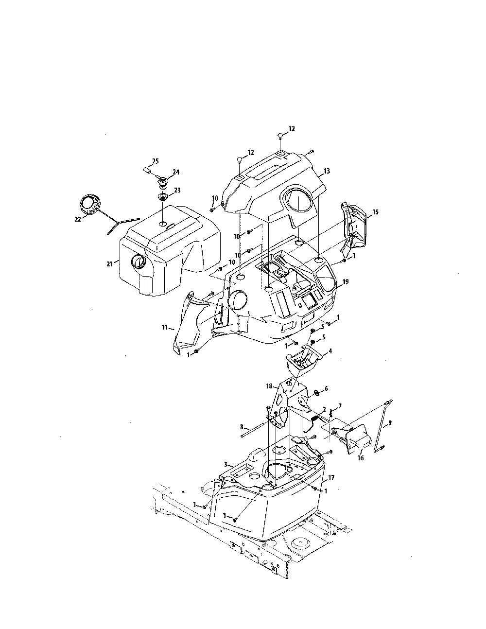 Fuel tank/bumper Diagram and Parts List for 13B7A1ZW099  MTD Lawn Tractor