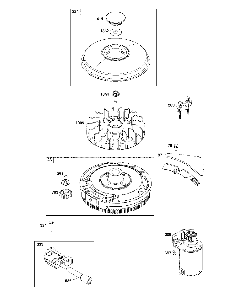 Flywheel/ignition/starter Diagram and Parts List for 13AL78XT091  MTD Lawn Tractor