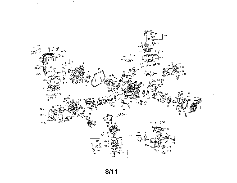 Engine Diagram and Parts List for 31AM32AD799  MTD Snow Blower