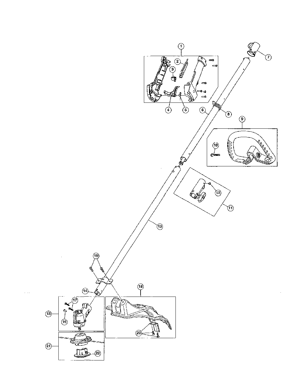 Drive shaft/handle/throttle Diagram and Parts List for 41EDZ46C799  MTD Trimmer