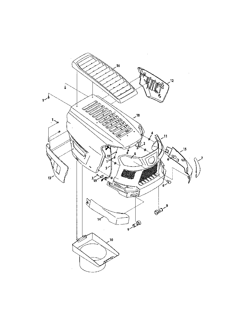 Hood/grill Diagram and Parts List for 13ATA1ZT099  MTD Lawn Tractor