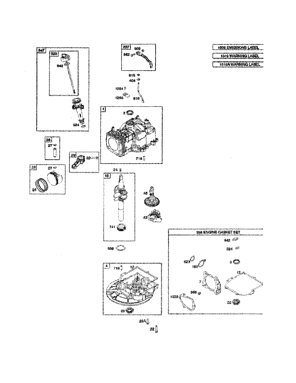 Cylinder/crankshaft/sump Diagram and Parts List for 12BVB25V799  MTD Lawn Mower