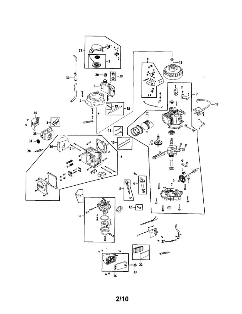 Engine Diagram and Parts List for 952Z1P70MC  MTD Engine