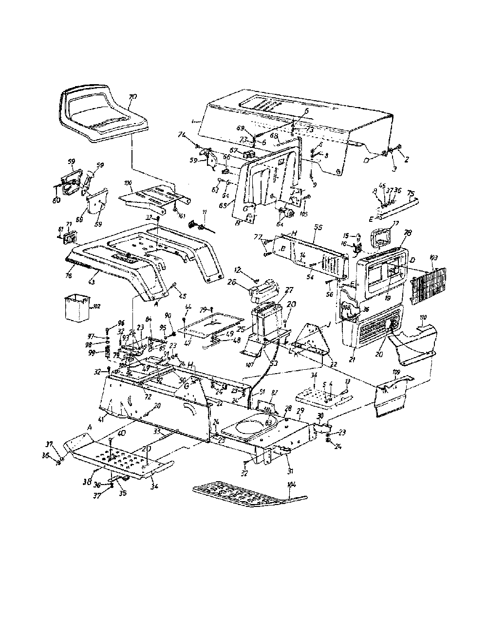 Seat/hood/side frame Diagram and Parts List for 33931A  MTD Lawn Tractor