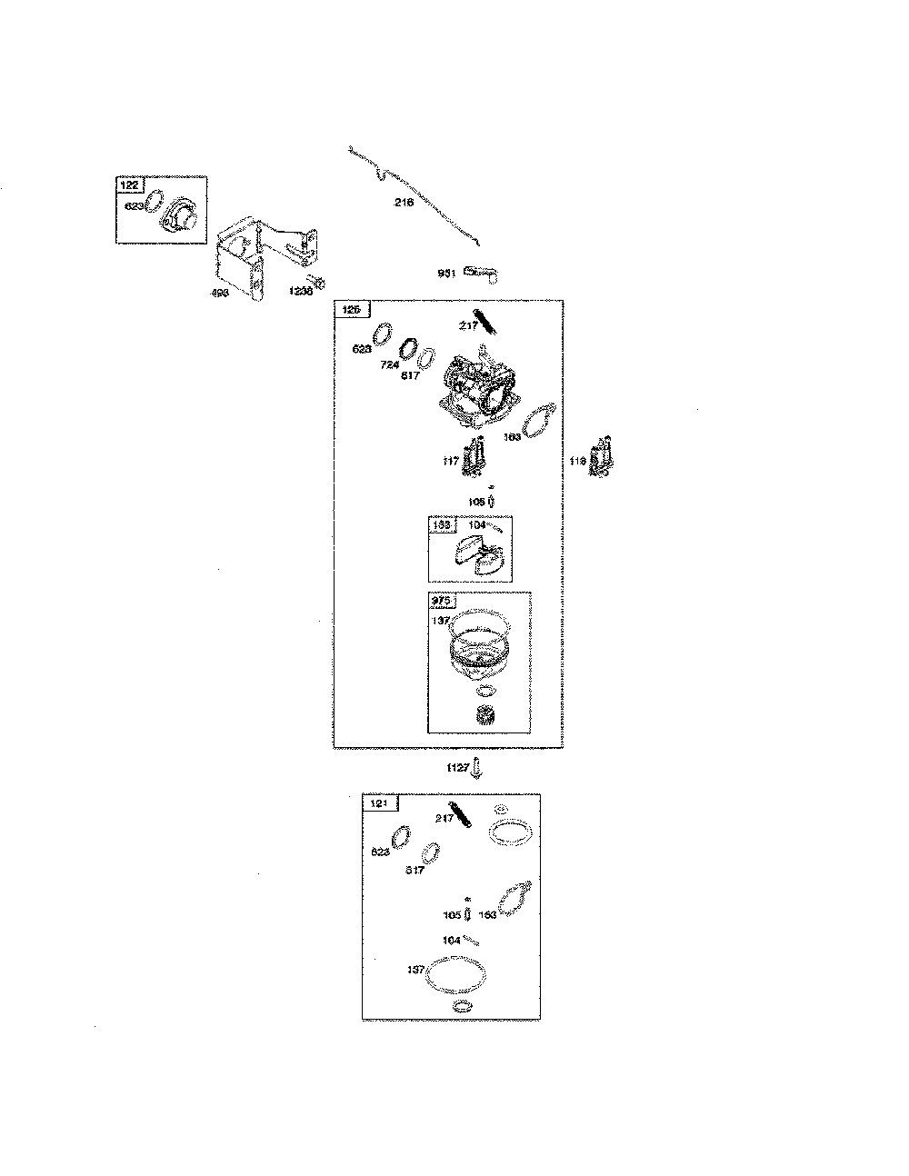 Carburetor Diagram and Parts List for 12AVD2B8799  MTD Lawn Mower