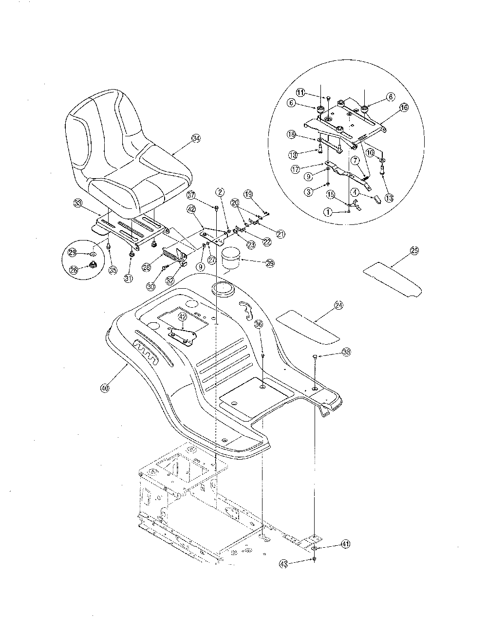 Seat/fender Diagram and Parts List for 13AN771G731  MTD Lawn Tractor
