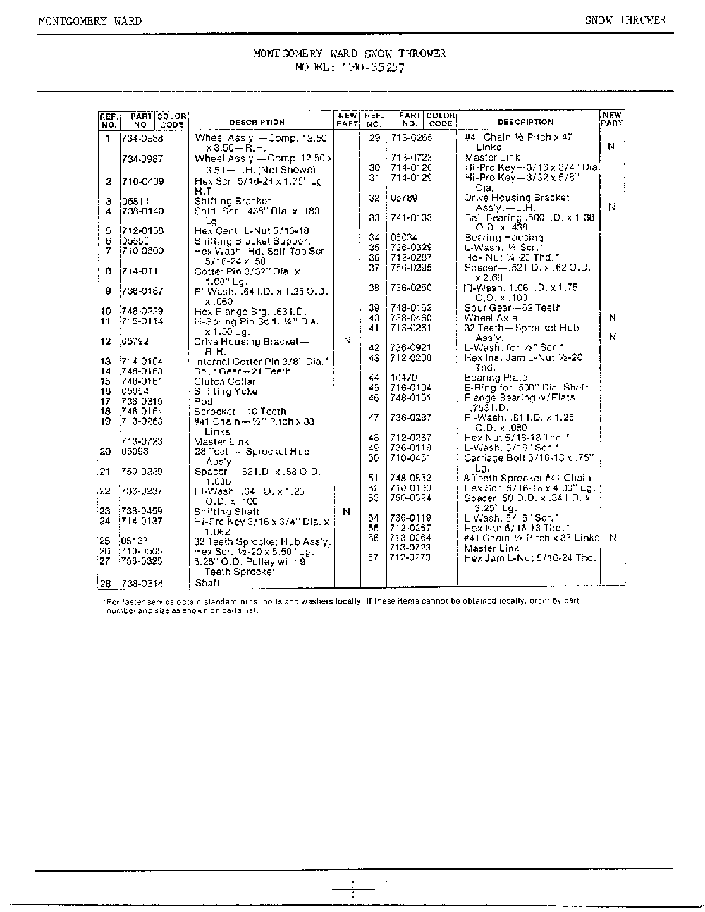 Snow thrower page 4 Diagram and Parts List for 35257  MTD Snow Blower