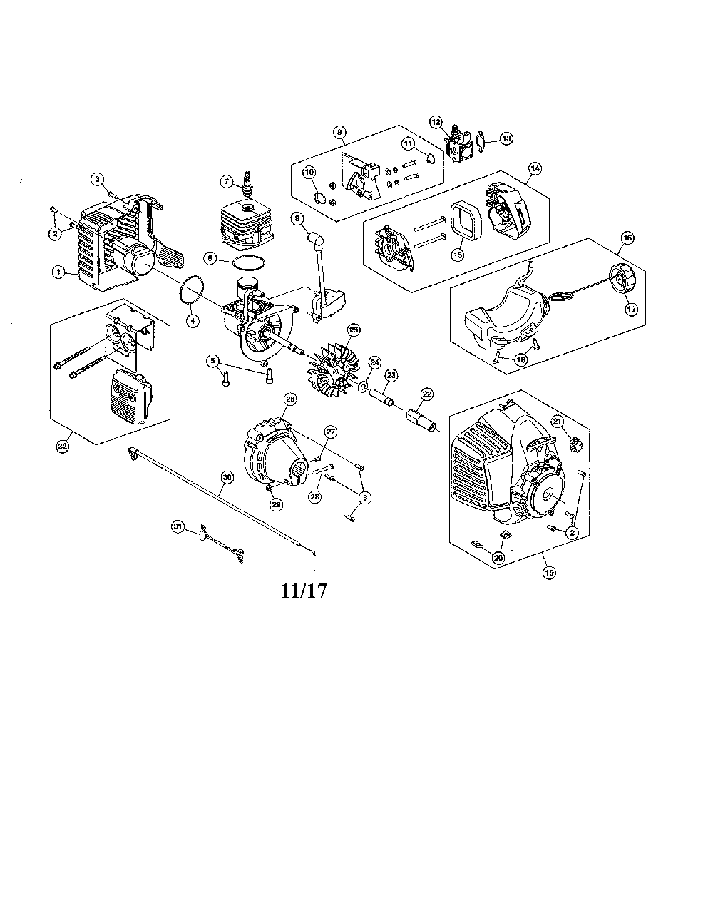 Flywheel/fuel tank/muffler Diagram and Parts List for 41CDZ11G799  MTD Trimmer