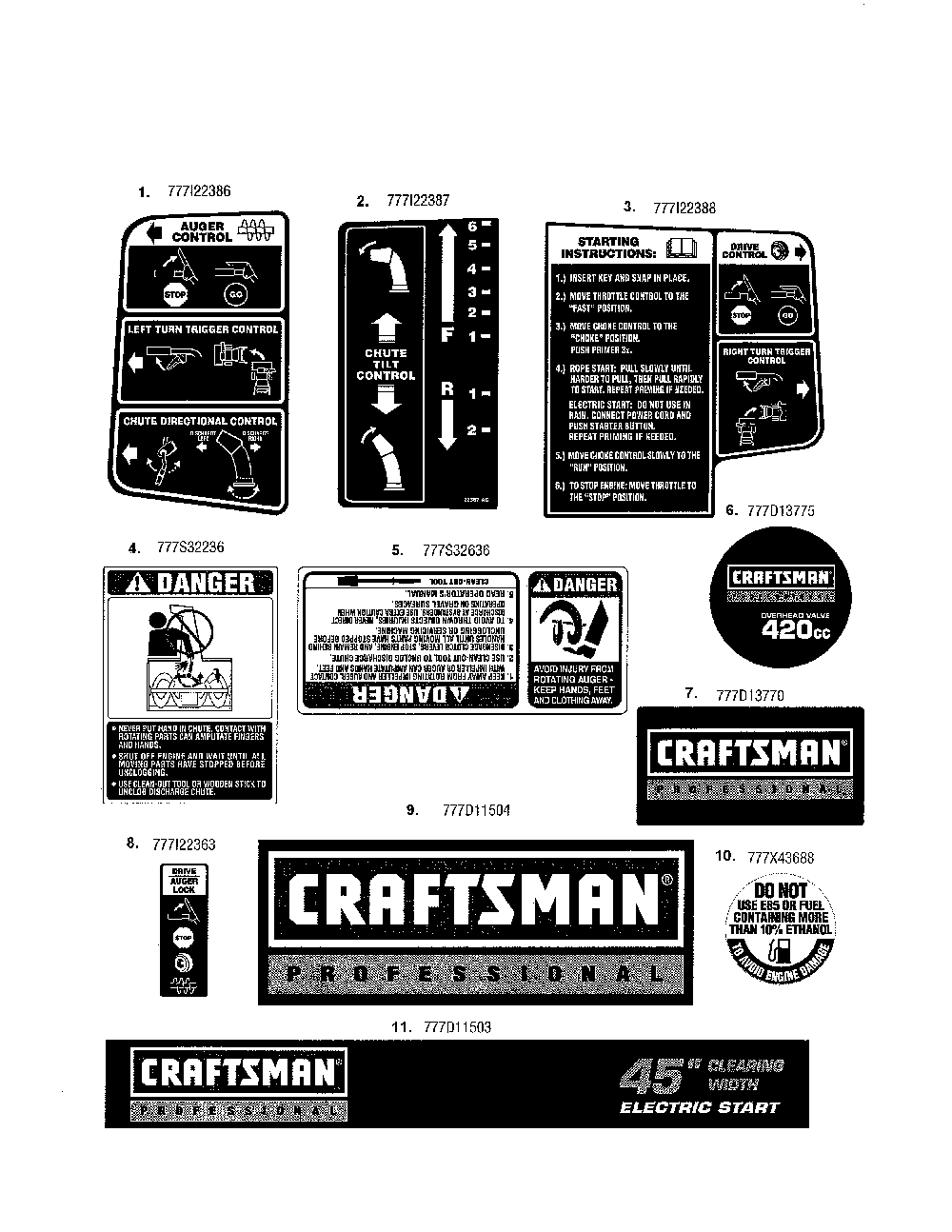 Decals Diagram and Parts List for 31AH97SJ799  MTD Snow Blower